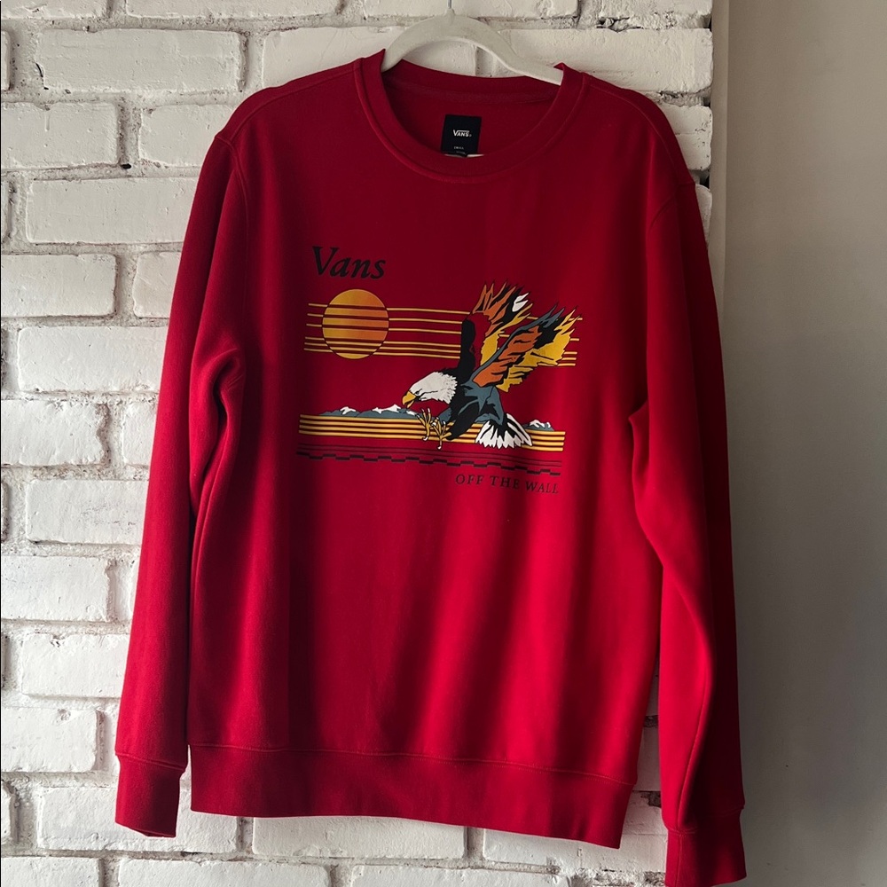 Vans Red Crewneck Sweatshirt with Sunset Eagle Graphic